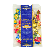 Face avant du sachet de bonbons assortis Caramelle & Bonbons Mangini 150g, emballage bleu et transparent.