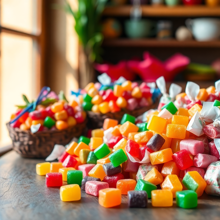 Assortiment coloré de bonbons italiens artisanaux sur une table en bois – spécialités sucrées traditionnelles de l’Italie disponibles sur EasyGusto.fr