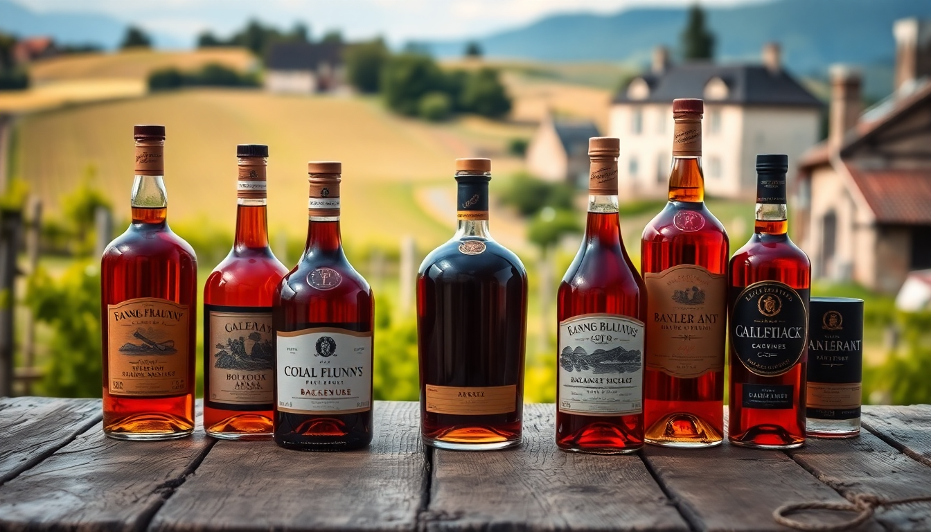 Sélection de liqueurs françaises emblématiques – Chartreuse, Grand Marnier, Bénédictine, Verveine du Velay et Menthe Pastille – sur fond de cave artisanale, symbole du savoir-faire du terroir français.