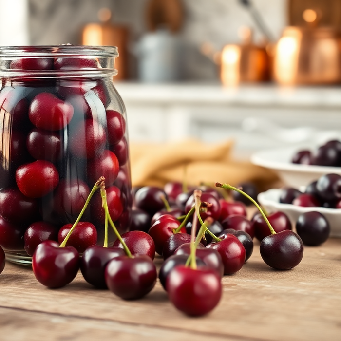 Bocal de Cerises Amarena Fabbri sur une table de cuisine italienne – confiserie italienne traditionnelle, photo EasyGusto.fr