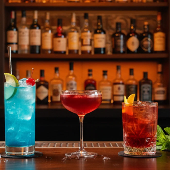 Sélection de spiritueux et liqueurs italiennes EasyGusto présentés sur un fond clair — Bottega, Morelli, Italicus et autres trésors de la gastronomie italienne.