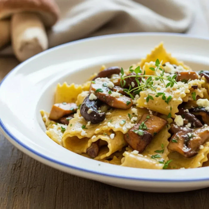 Assiette de pâtes aux champignons – recette italienne automnale