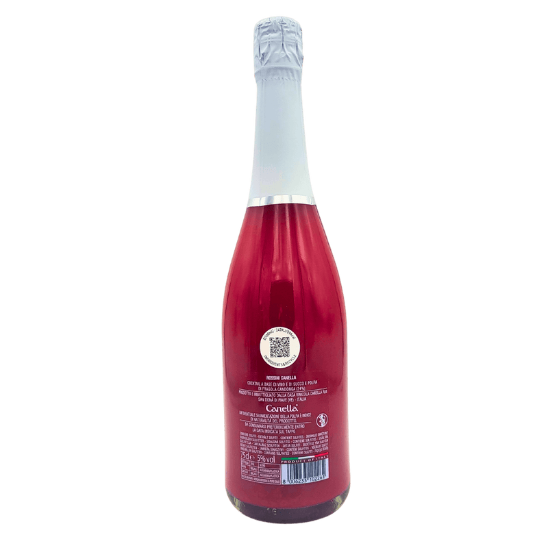 Aperitivo Rossini aux fraises italiennes Candonga 75cl, bouteille vue de dos avec détails