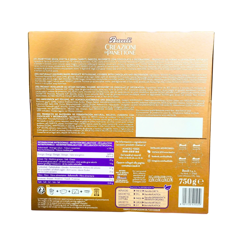Panettone Nocciola Bauli in close-up – voedingsinformatie en ingrediënten