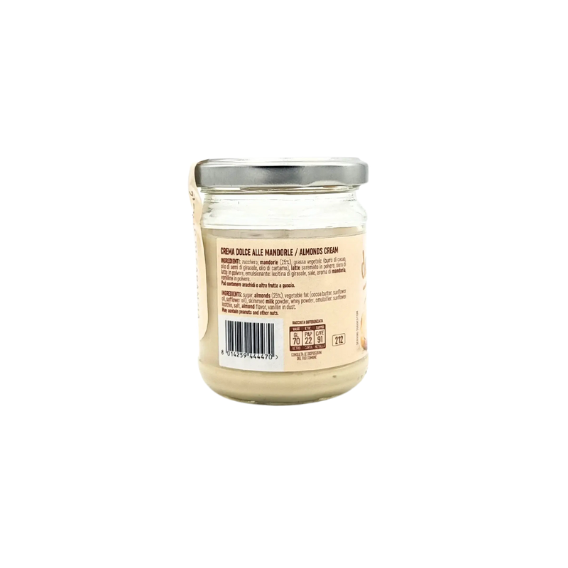 Crème d'amande artisanale Dolcefetta alla Mandorla - pot de 180g, vue latérale