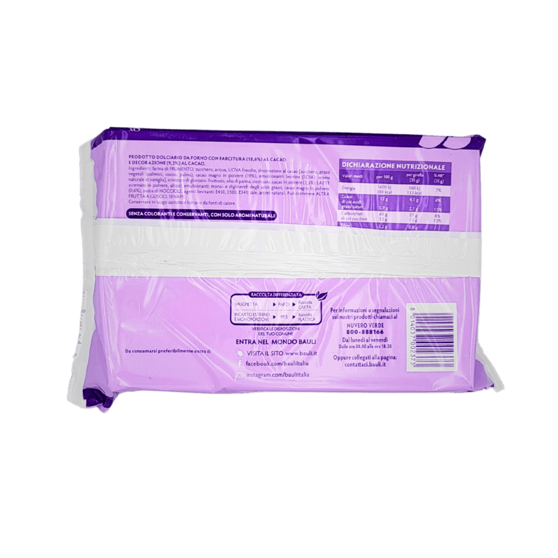 Face arrière du paquet de Girella Originale x8 280g de Bauli, montrant les informations nutritionnelles et les ingrédients.