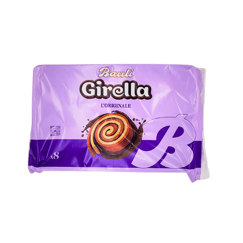 Face avant du paquet de Girella Originale x8 280g de Bauli, présentant l'emballage violet distinctif.