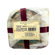 Onderzijde van de Panettone chocolade Loison 1 kg, die de details van de verpakking en het ambachtelijke etiket van het huis Loison benadrukt.