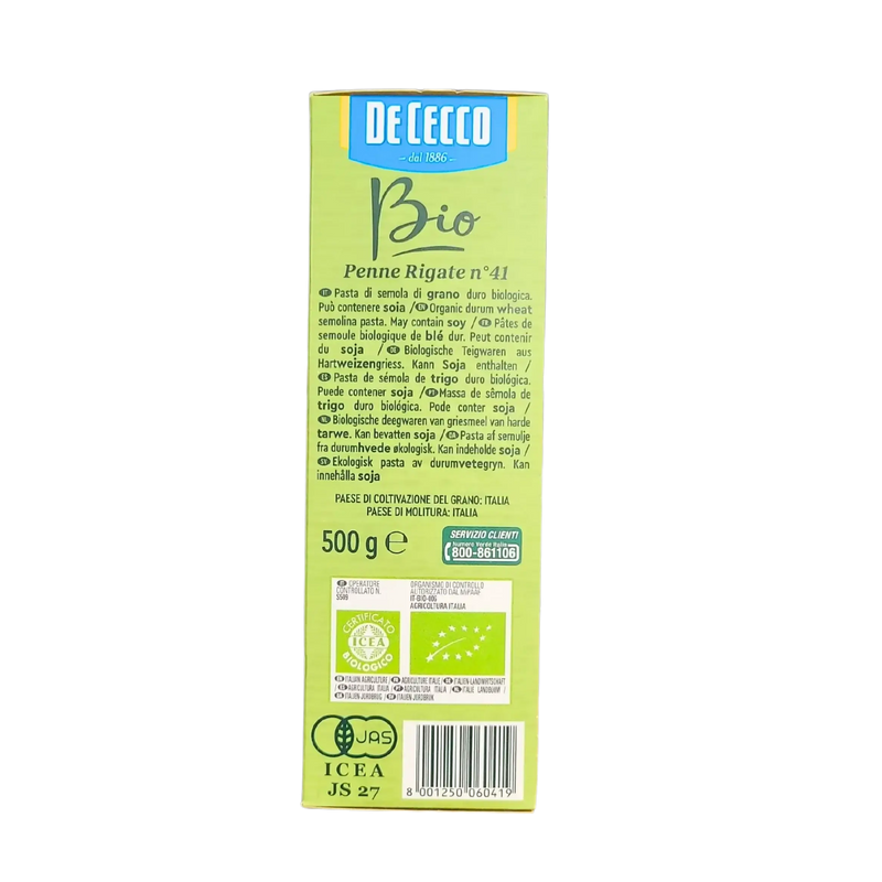 Pâtes Bio Penne Rigate De Cecco 500g - Informations sur la composition