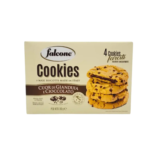 Cookies Falcone 200g face avant – biscuits italiens fourrés gianduia et chocolat avec noisettes